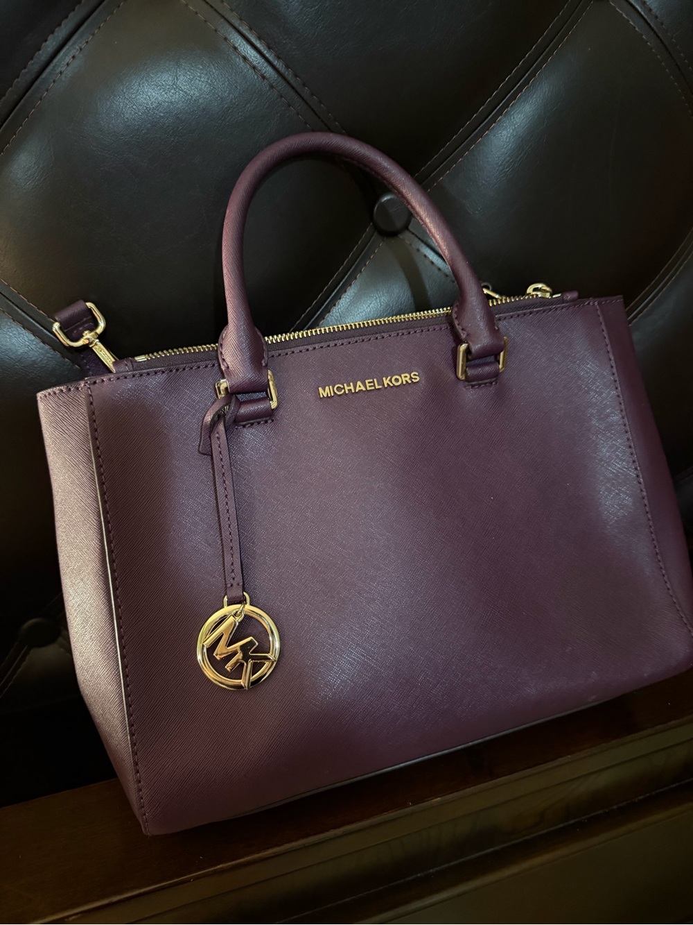 Michael Kors Plum Saffiano Satchel with Gold Hardware